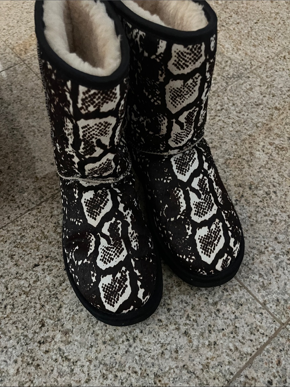 UGG Black and Cream Snake-Print Shearling Boots